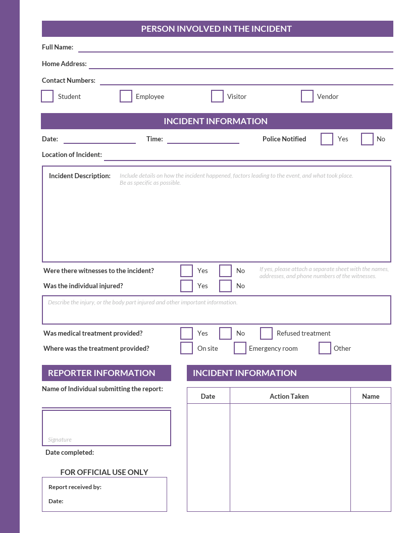 Incident Report Template HR University
