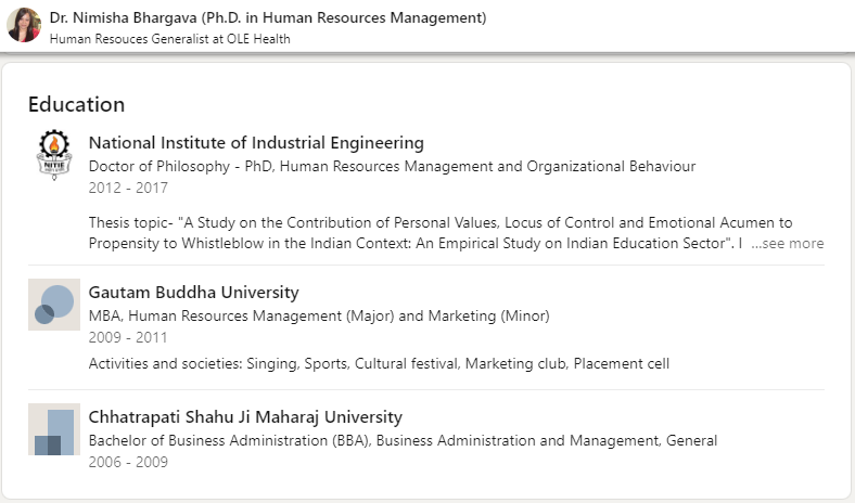HR Generalist Education Linkedin